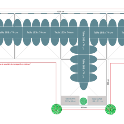 Pack réception 40 personnes – Tables rectangulaires