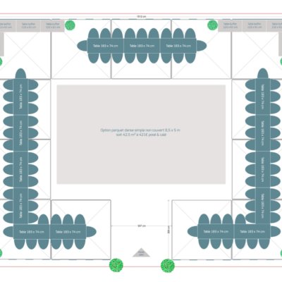 Pack réception 84 personnes – Option Parquet Danse