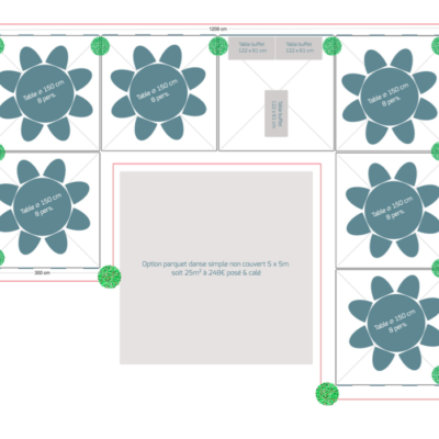 Pack réception 48 personnes – Option Parquet Danse