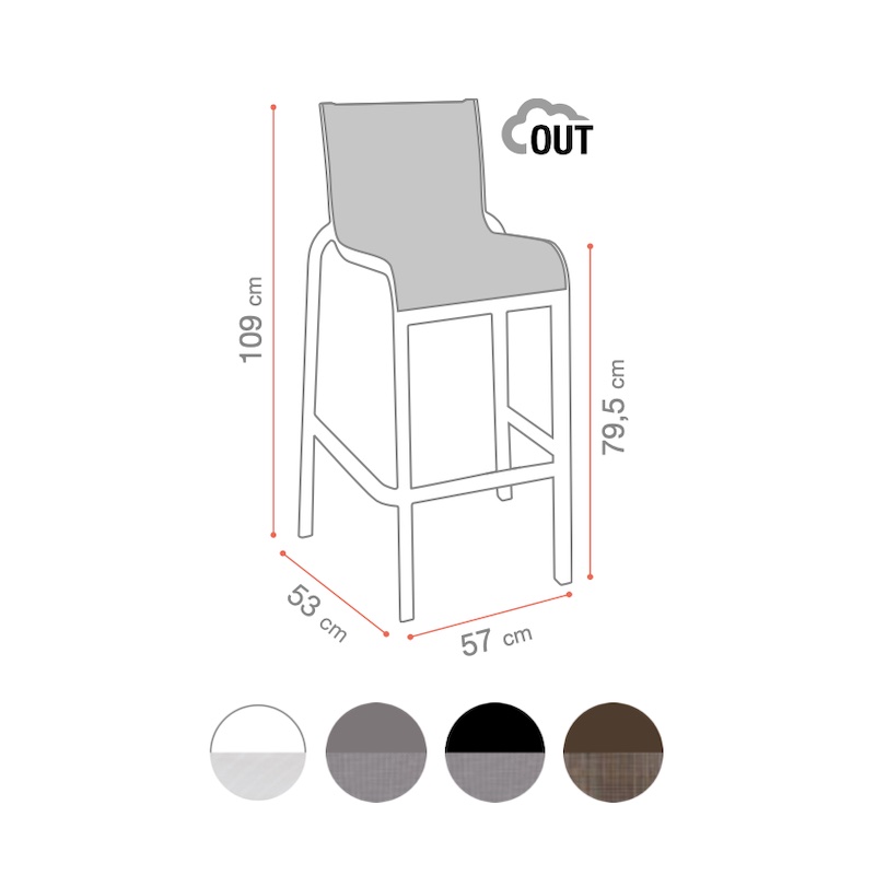 Dimensions & coloris chaise haute SUNSET Grosfillex