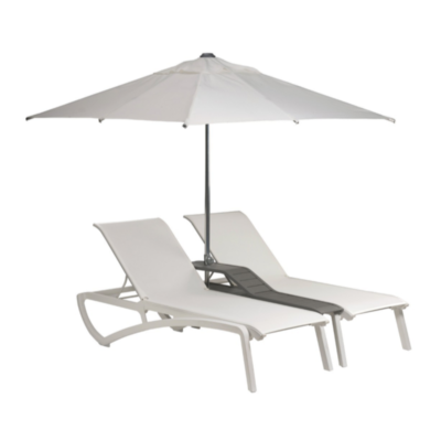 DOUBLE BAIN DE SOLEIL SUNSET Blanc Glacier / Toile Blanche + Parasol