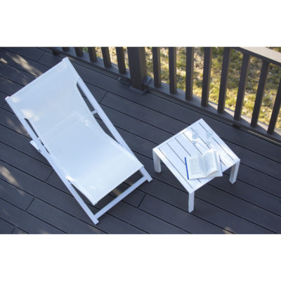 Table basse et transat Sunset Grosfillex 50x50 aluminium Blanc Terrasse