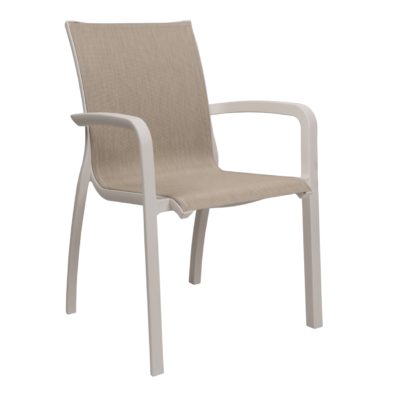 Fauteuil SUNSET Grosfillex Blanc Glacier toile Beige chiné