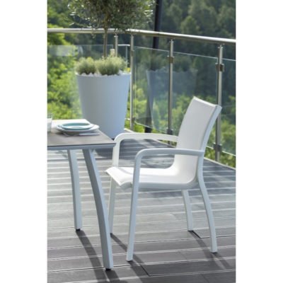 Fauteuil SUNSET Grosfillex Blanc Glacier toile Blanc terrasse