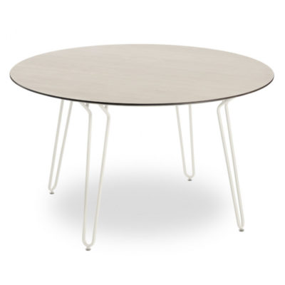 Table RAMATUELLE 73′ Grosfillex ∅130cm Crème Absolue / Bois Naturel