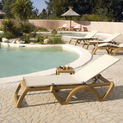 Bain de soleil BALI Grosfillex Bois / toile Écru piscine