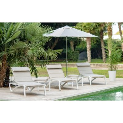 Bain de soleil SUNSET CONFORT Grosfillex Blanc Glacier / Beige Chiné piscine