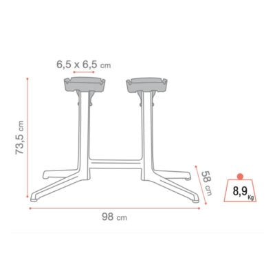 Pied double GX2.0 Grosfillex rabattable & encastrable dimensions & poids