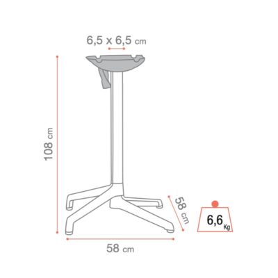 Pied haut rabattable & encastrable GX2.0 Grosfillex dimensions