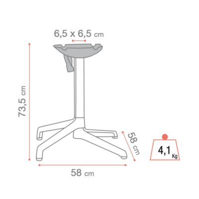 Dimensions & poids pied de table rabattable GX2.0 Grosfillex