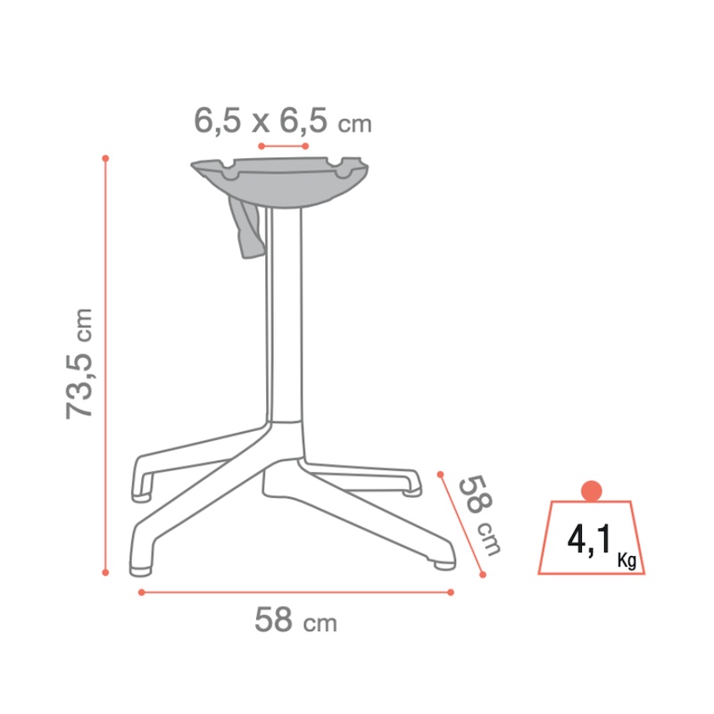 Dimensions & poids pied de table rabattable GX2.0 Grosfillex