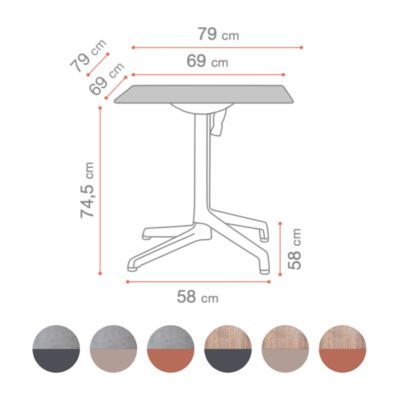 Tables CANNES Grosfillex 69x69 & 79x79cm rabattables