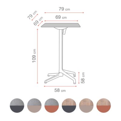 Tables hautes CANNES Grosfillex 69x69 & 79x79cm rabattables