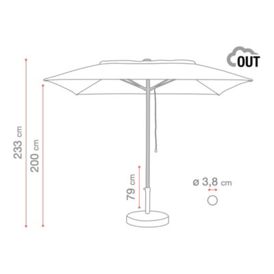 Dimensions Parasol WINDMASTER Grosfillex 200x200cm