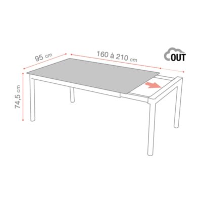 Dimension table RAMATUELLE 160-210cm Grosfillex Original Nero