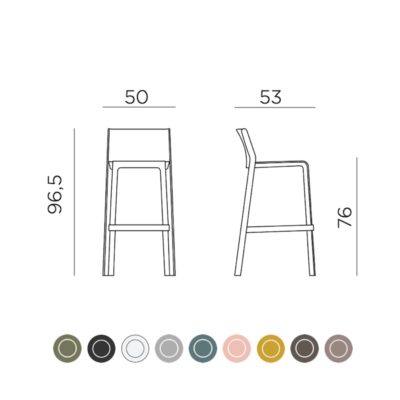 Chaise haute TRILL STOOL Nardi couleurs et dimensions